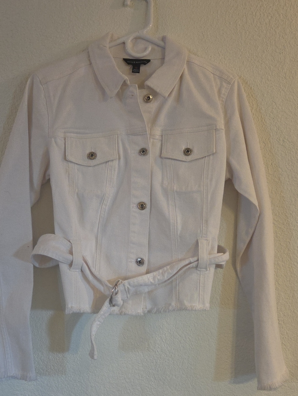 Rock & Republic White Belted Denim Jacket